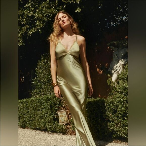 NWT Reformation Maysen Silk Dress - Olive Oil size 6 - Picture 12 of 12